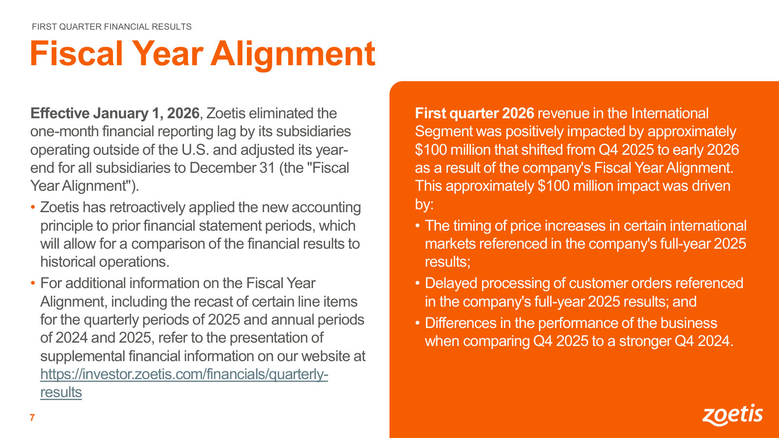 The Jan-2026 accounting change that removed the one-month international reporting lag — needed to read 2026 numbers correctly.
